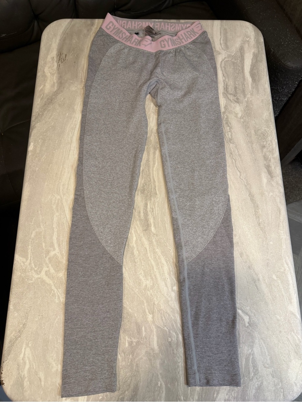 Gymshark Kids Gray Leggings with Pink Logo Waistband